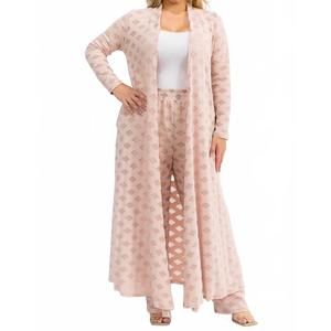 NEW KAREN T DESIGN longline cardigan & pants mesh set in nude pink